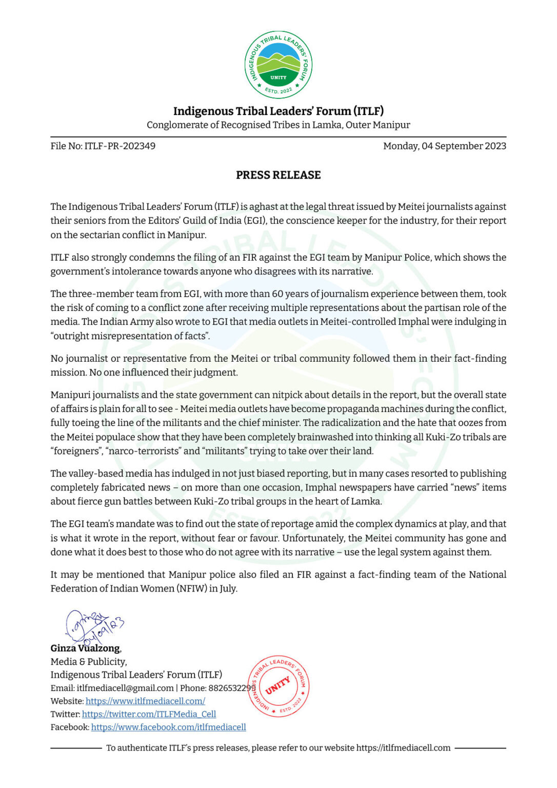 Press Release - 04 September 2023 - ITLF